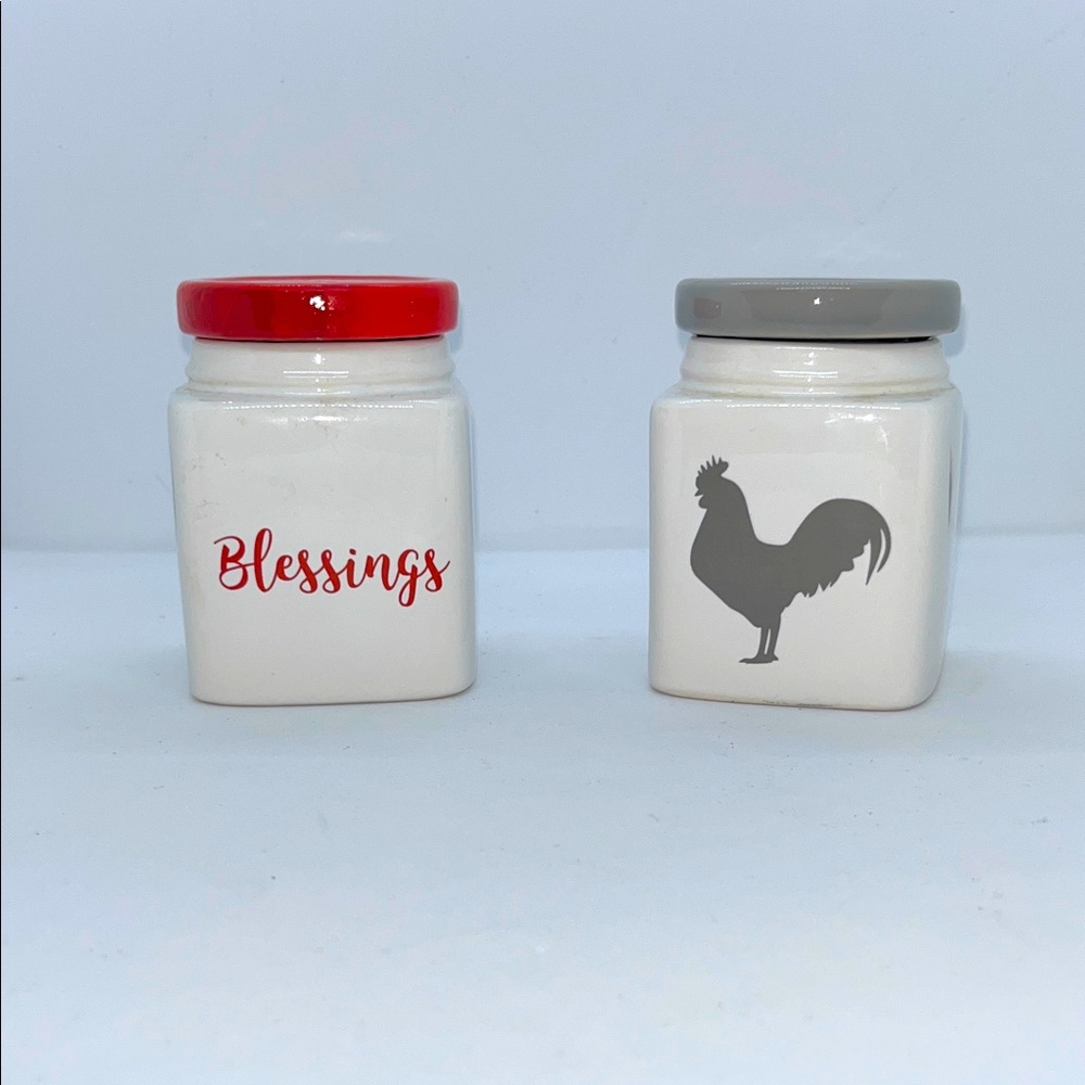 Ceramic Jars with Red and Gray Lids